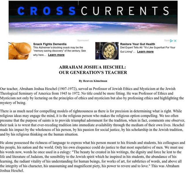 Cross Currents: Abraham Joshua Heschel Article Cross Currents: Abraham Joshua Heschel Article