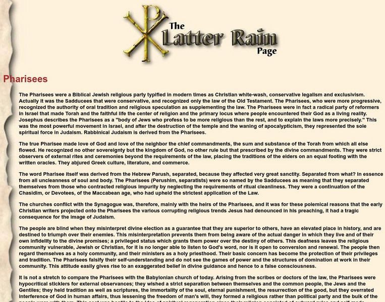 The Latter Rain: Pharisees Handout The Latter Rain: Pharisees Handout