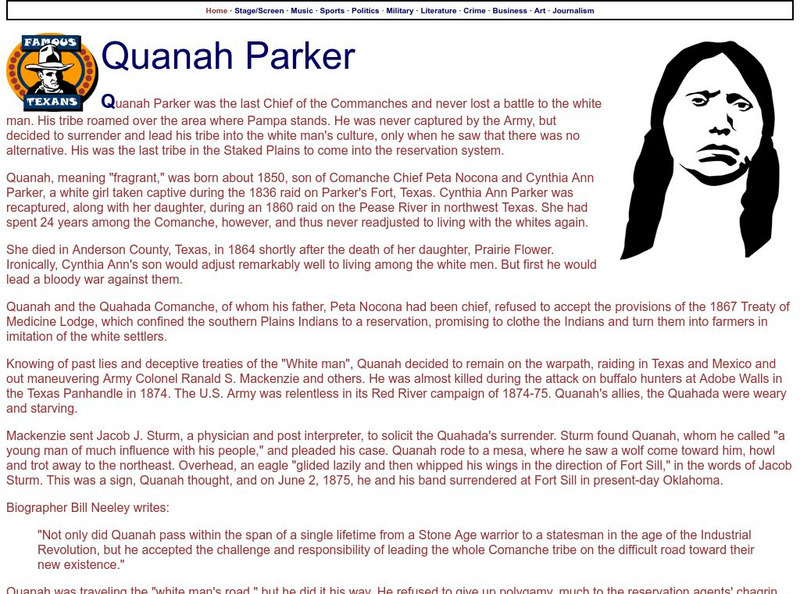 Famous Texans: Quanah Parker Article Famous Texans: Quanah Parker Article