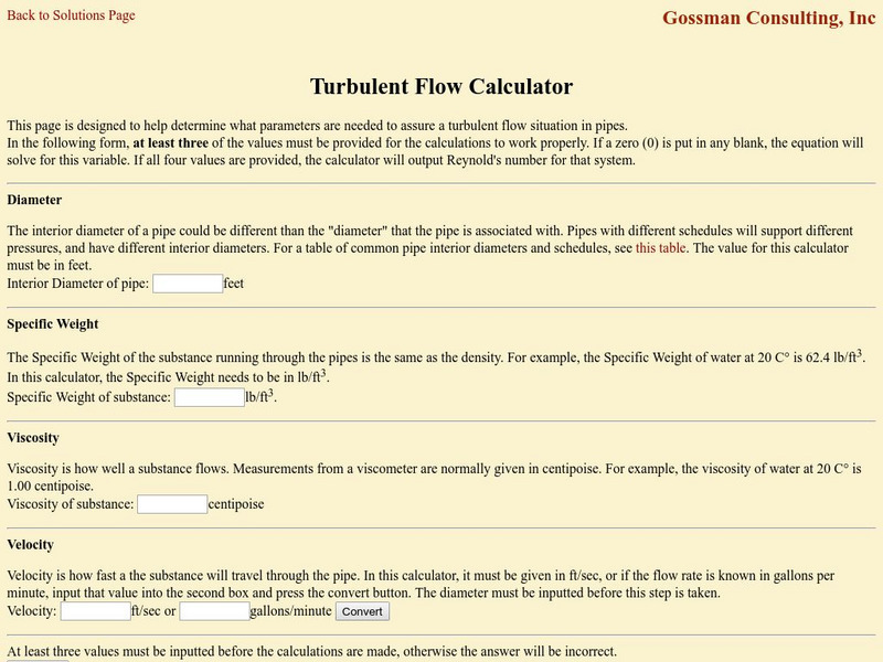 Gossman Consulting, Inc.: Turbulent Flow Calculator Activity Gossman Consulting, Inc.: Turbulent Flow Calculator Activity