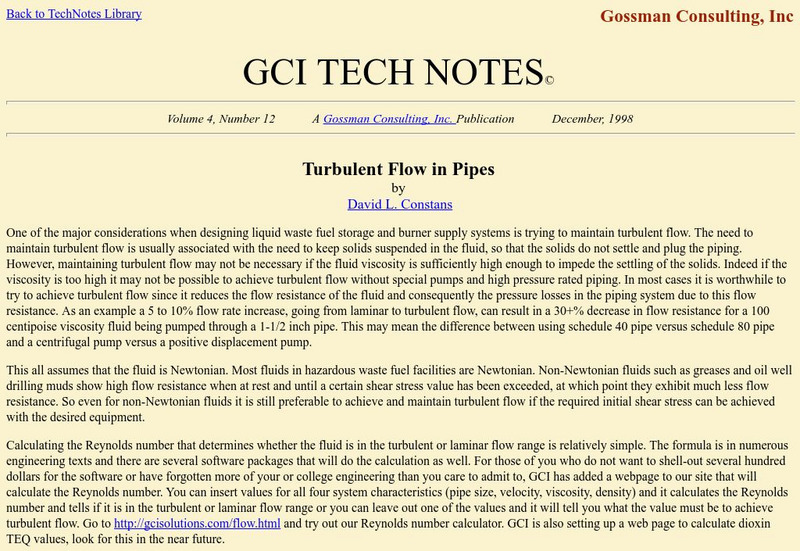 Gossman: Turbulent Flow in Pipes Article Gossman: Turbulent Flow in Pipes Article