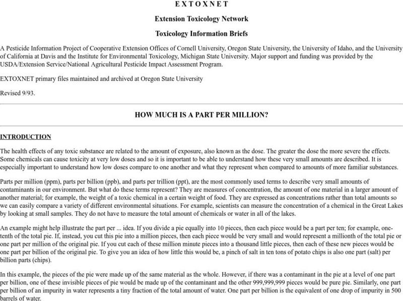 Oregon State University: Parts Per Million Handout Oregon State University: Parts Per Million Handout