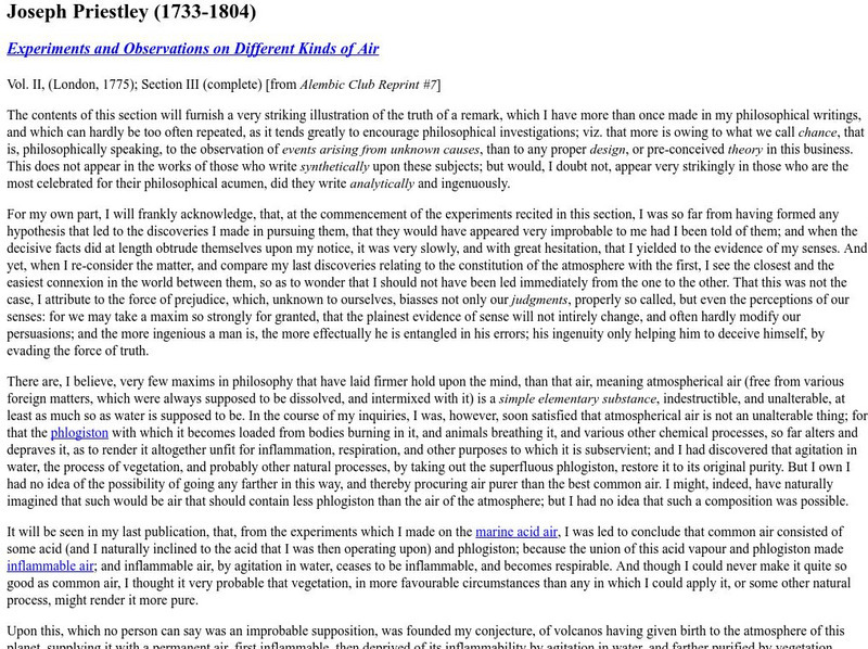 Le Moyne College: Joseph Priestley Handout Le Moyne College: Joseph Priestley Handout