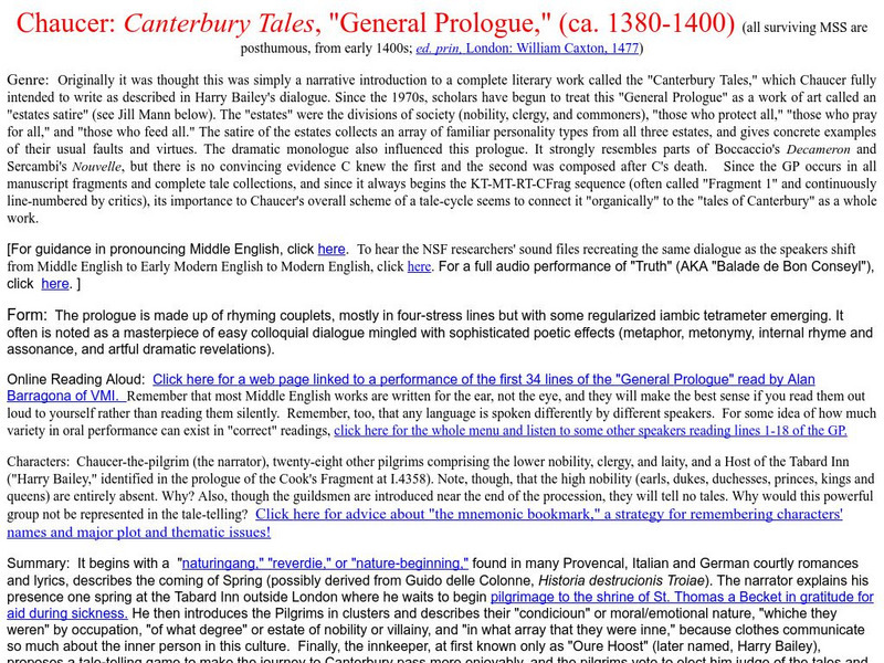 Goucher English / General Prologue Handout Goucher English / General Prologue Handout