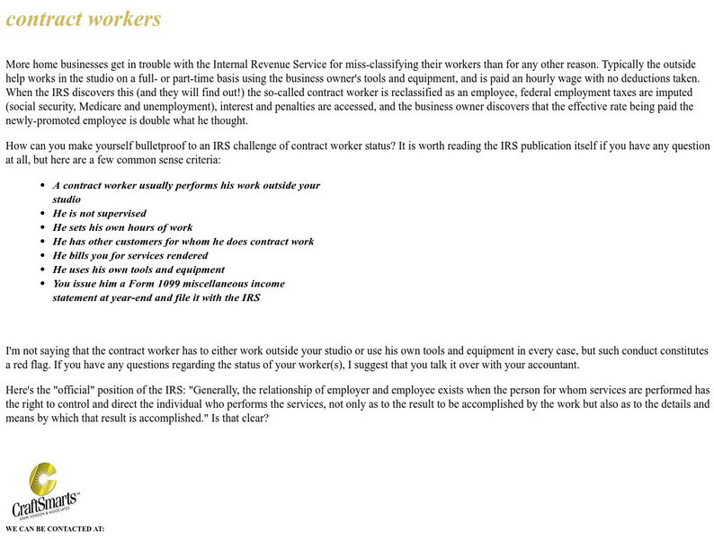 Craft Smarts Classifying Contract Workers Fac Qs Handout Craft Smarts Classifying Contract Workers Fac Qs Handout