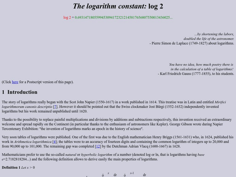 Numbers, Constants, and Computation: The Logarithm Constant : Log(2) Activity Numbers, Constants, and Computation: The Logarithm Constant : Log(2) Activity