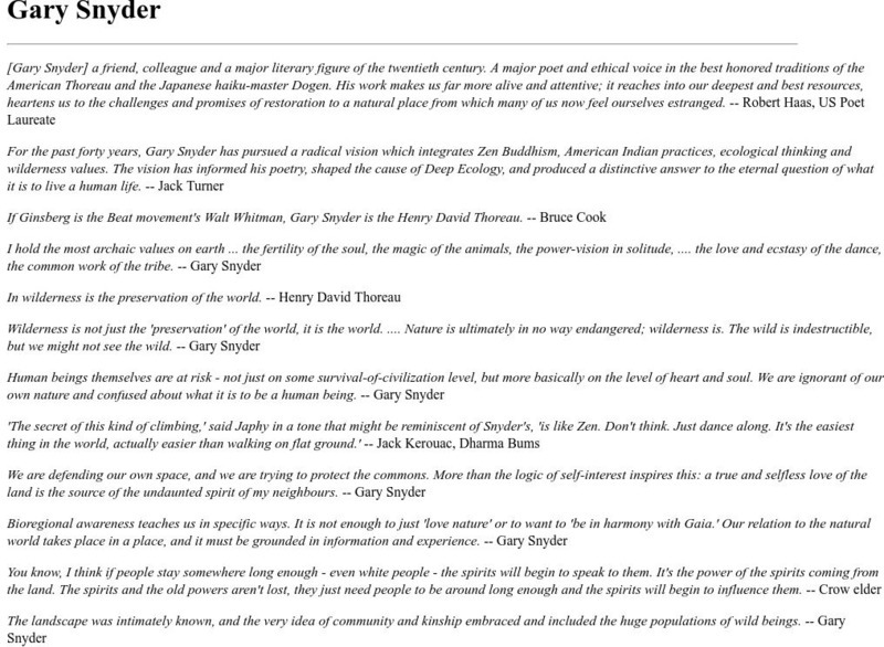Gary Snyder: Lengthy Biography, Quotes, Bibliography Website