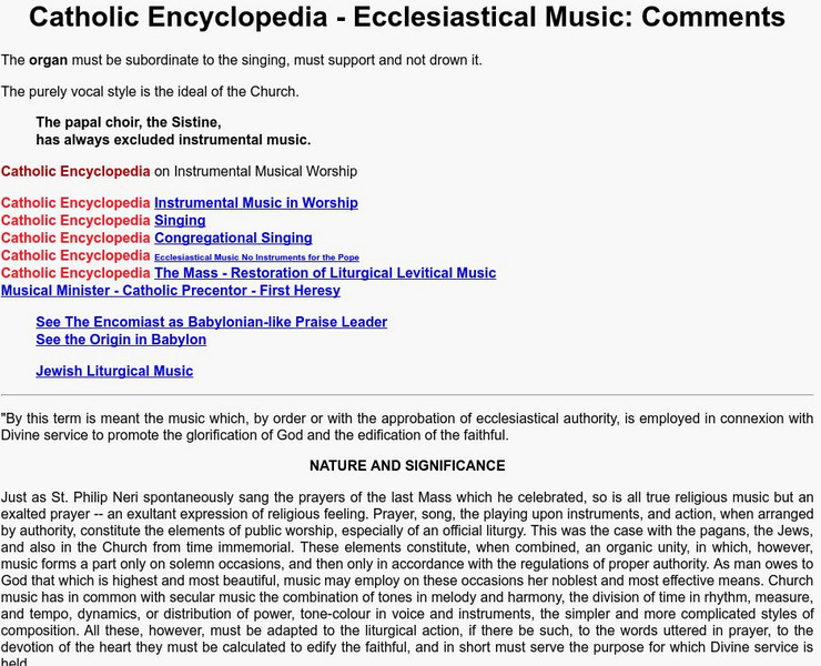 Catholic Encyclopedia: Ecclesiastical Music Handout Catholic Encyclopedia: Ecclesiastical Music Handout