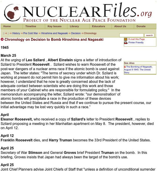 Nuclearfiles.org: Chronology on Decision to Bomb Handout Nuclearfiles.org: Chronology on Decision to Bomb Handout