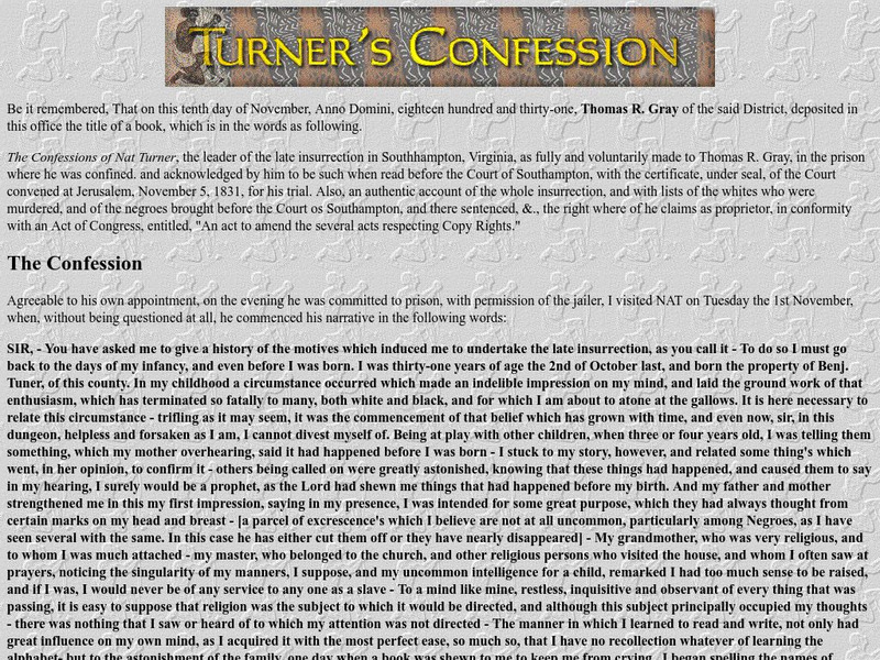 Uncut Black Experience: Turner's Confession Primary Uncut Black Experience: Turner's Confession Primary