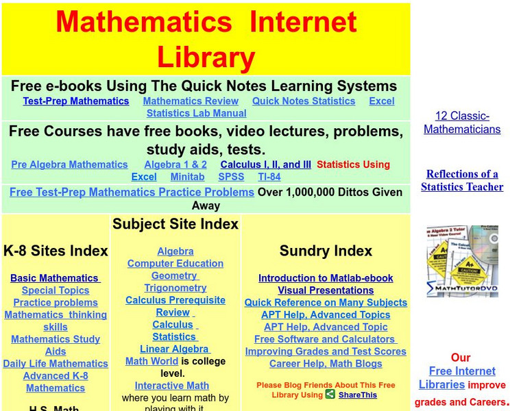 Mathematics Internet Library: Free Internet Books Unknown Type Mathematics Internet Library: Free Internet Books Unknown Type