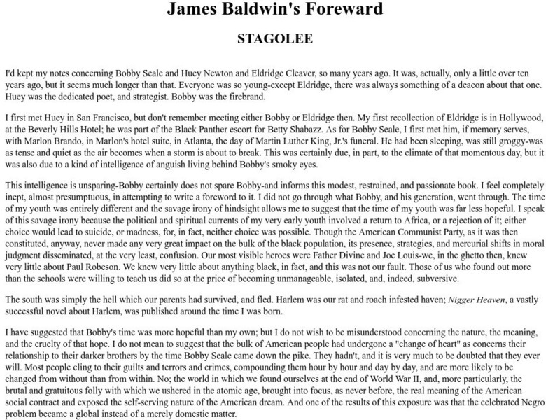 Bobby Seale: A Lonely Range Introduction (James Baldwin) Website Bobby Seale: A Lonely Range Introduction (James Baldwin) Website