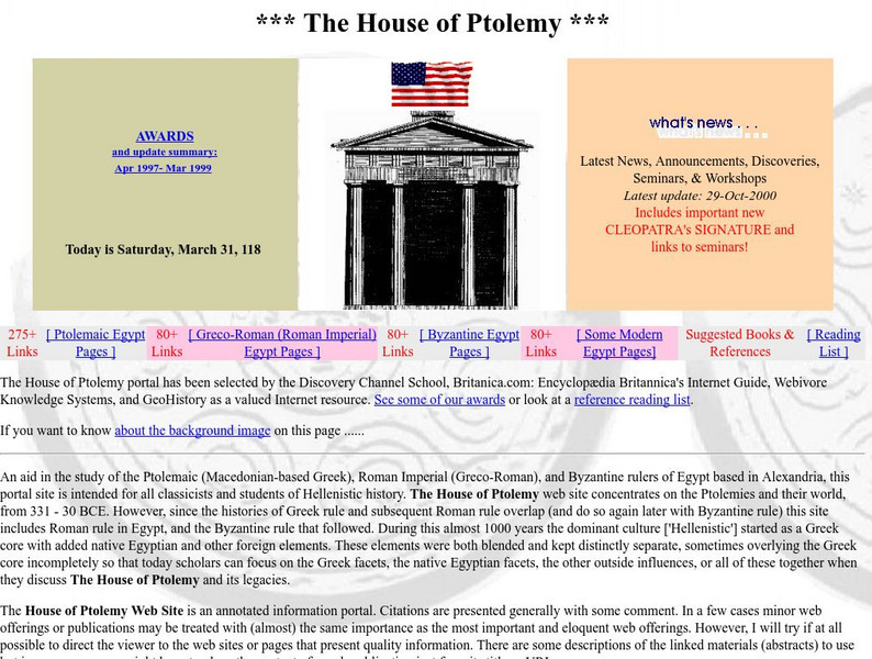 The House of Ptolemy: Home Page Handout The House of Ptolemy: Home Page Handout