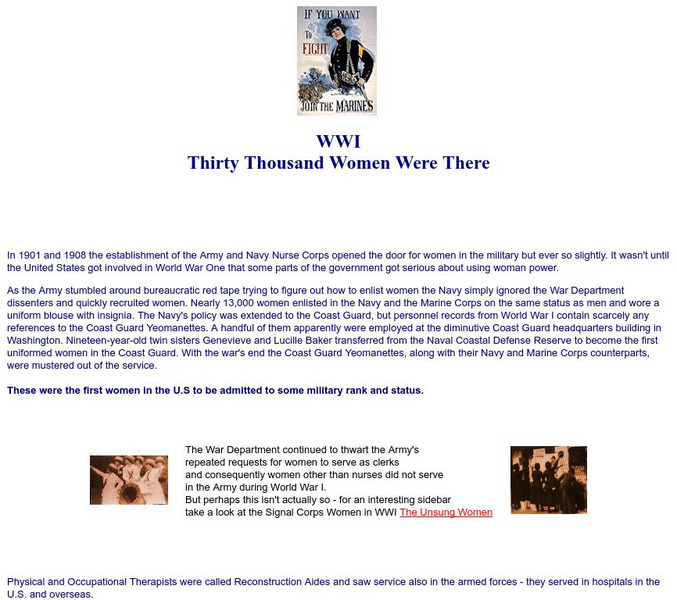 Women in World War I: Thirty Thousand Women Were There Handout Women in World War I: Thirty Thousand Women Were There Handout