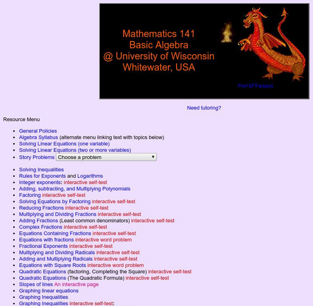 University of Wisconsin: Basic Algebra Unknown Type University of Wisconsin: Basic Algebra Unknown Type