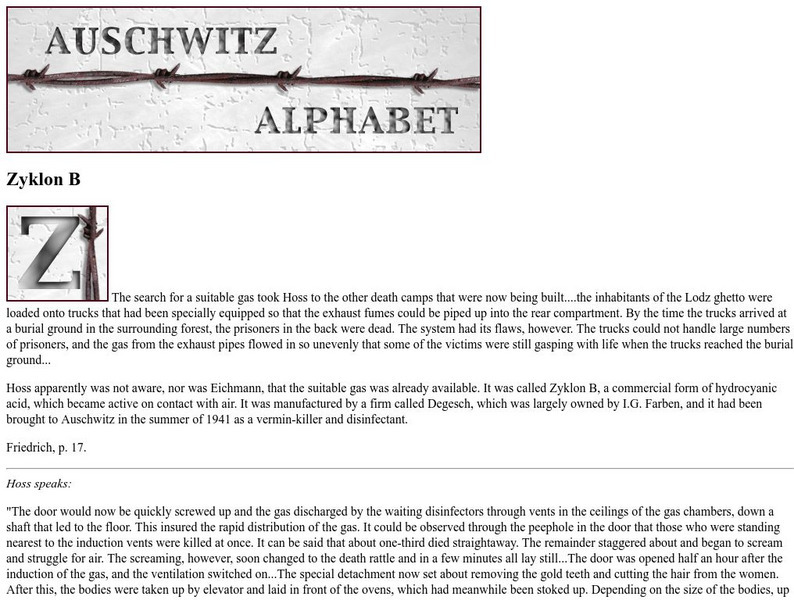 Auschwitz Alphabet: Zyklon B (Poison Gas) Website Auschwitz Alphabet: Zyklon B (Poison Gas) Website