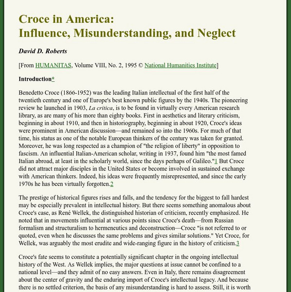 National Humanities Institute: Croce in America Article National Humanities Institute: Croce in America Article