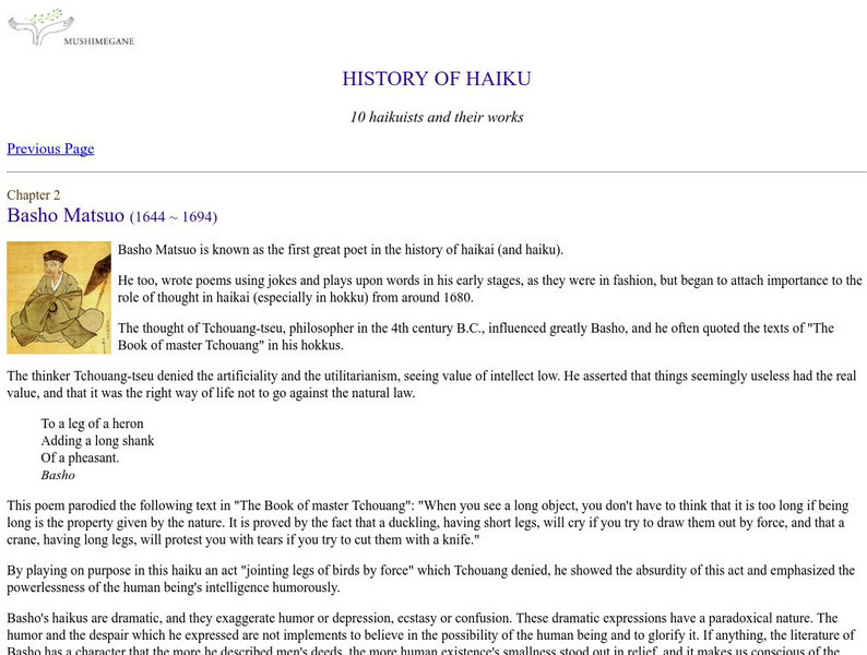 History of Haiku: Basho Matsuo Website History of Haiku: Basho Matsuo Website