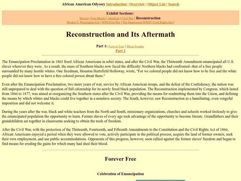 Loc: African American Odyssey: Reconstruction and Its Aftermath: Black Exodus Website Loc: African American Odyssey: Reconstruction and Its Aftermath: Black Exodus Website