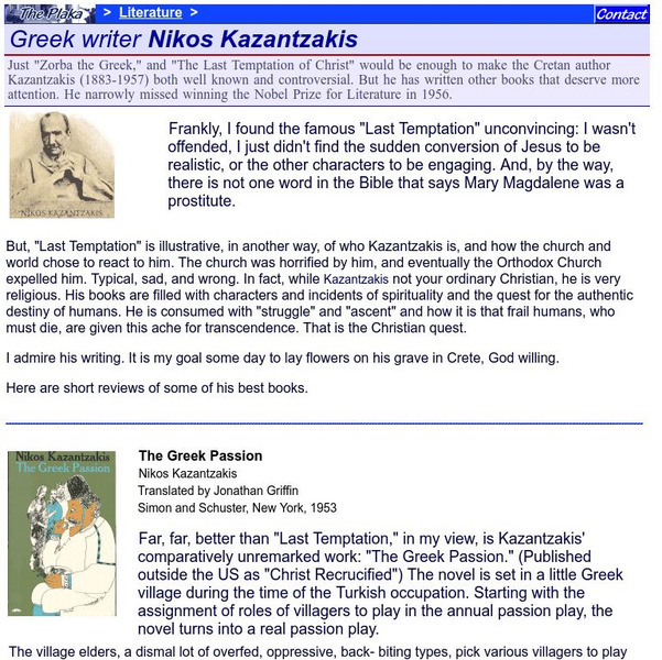 The Plaka: Literature: Nikos Kazantzakis Website The Plaka: Literature: Nikos Kazantzakis Website