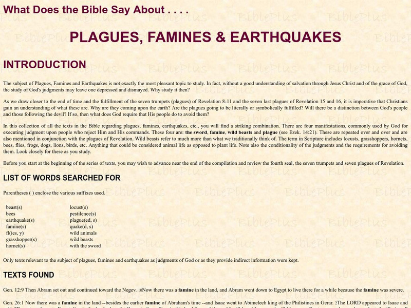Bible Plus: Plagues, Famines, and Earthquakes Website Bible Plus: Plagues, Famines, and Earthquakes Website