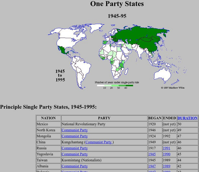 One Party States: 1945 1995: A Map and Graph Graphic