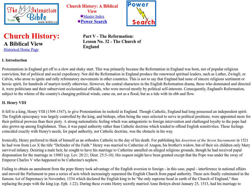 Interactive Bible: Reformation & the Church of England Handout Interactive Bible: Reformation & the Church of England Handout