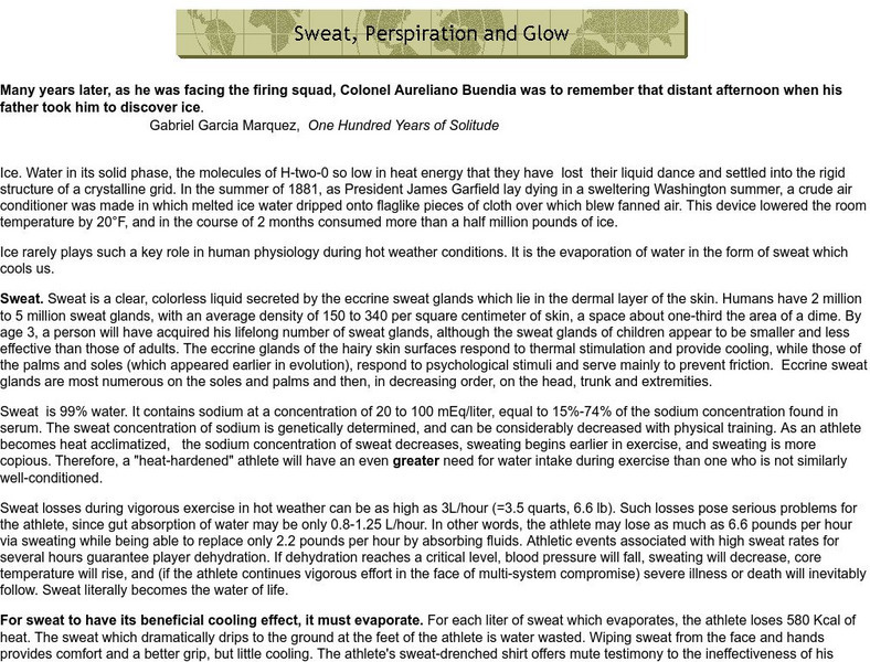 Sweat, Perspiration and Glow Handout Sweat, Perspiration and Glow Handout