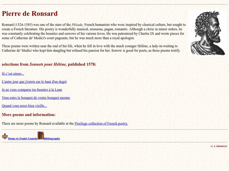 Le Poulet Gauche Bibliography/ronsard's Works Unit Plan Le Poulet Gauche Bibliography/ronsard's Works Unit Plan
