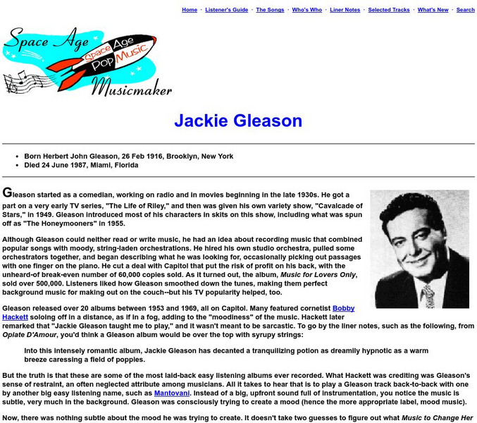 Space Age Music Maker: Jackie Gleason Handout Space Age Music Maker: Jackie Gleason Handout