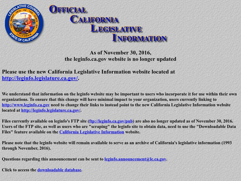 California Legislative Information Website California Legislative Information Website
