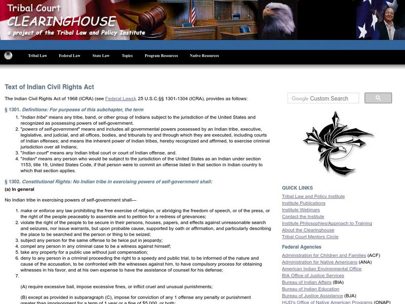 Tribal Court Clearinghouse: Text of Indian Civil Rights Act Primary Tribal Court Clearinghouse: Text of Indian Civil Rights Act Primary