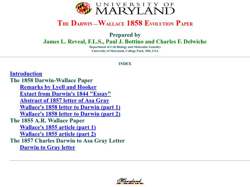 University of Maryland: Darwin Wallace Evolution Paper Website University of Maryland: Darwin Wallace Evolution Paper Website