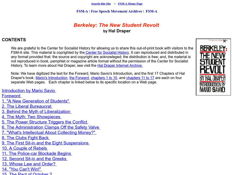 Hal Draper/berkeley: The New Student Revolt Article Hal Draper/berkeley: The New Student Revolt Article