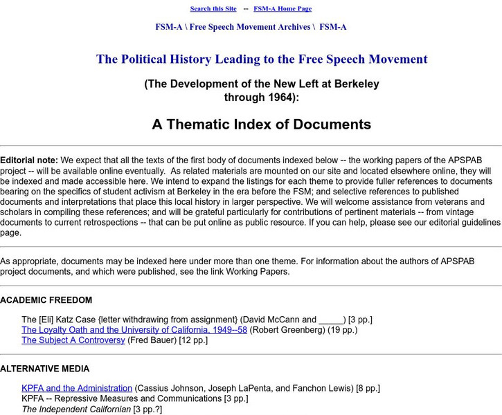 The Political History Leading to Free Speech Movement Website The Political History Leading to Free Speech Movement Website