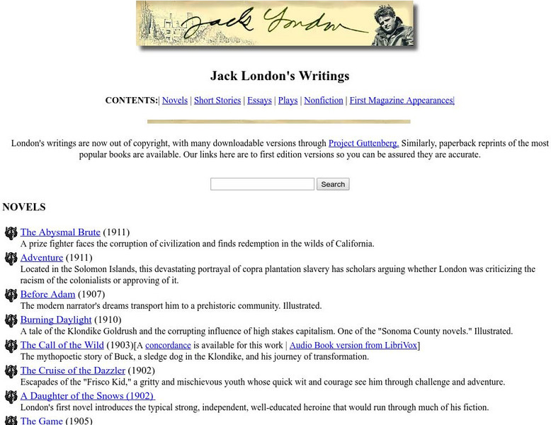 Berkeley Education: List of Works by Jack London Activity Berkeley Education: List of Works by Jack London Activity