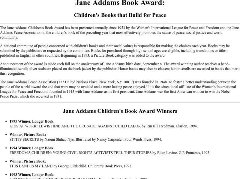 University of Wisconsin: Jane Addams Book Award Website University of Wisconsin: Jane Addams Book Award Website