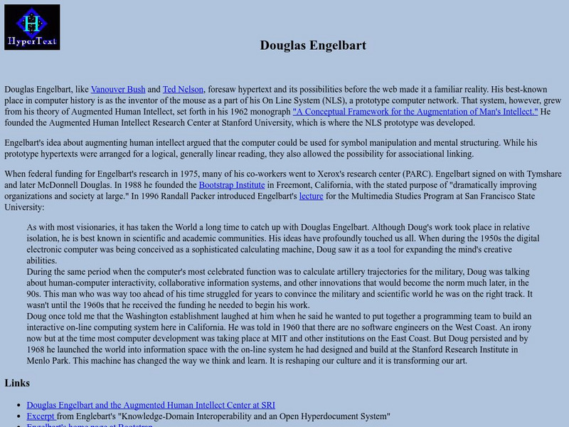 Western Illinois University: Hypertext: Douglas Engelbart Handout Western Illinois University: Hypertext: Douglas Engelbart Handout