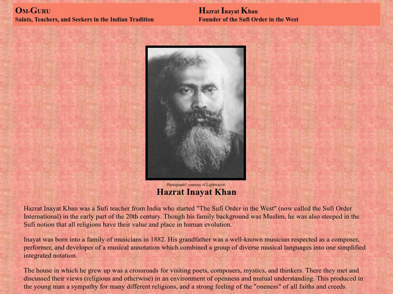 Saints, Teachers, and Seekers in the Indian Tradition: Hazrat Inayat Khan Handout Saints, Teachers, and Seekers in the Indian Tradition: Hazrat Inayat Khan Handout