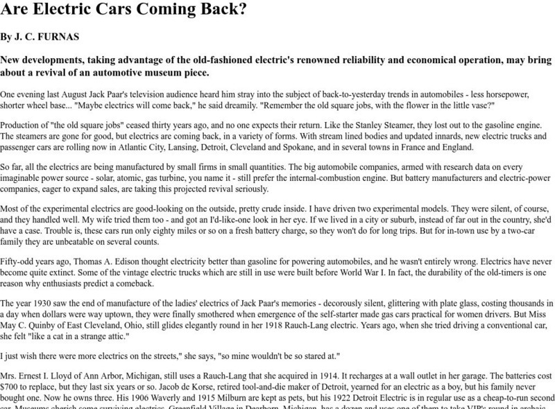 Econogics Co.: Are Electric Cars Coming Back? Article Econogics Co.: Are Electric Cars Coming Back? Article