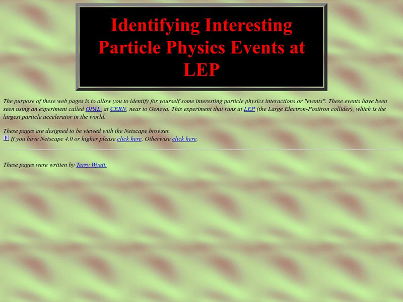 Identifying Interesting Particle Events at Lep Unit Plan