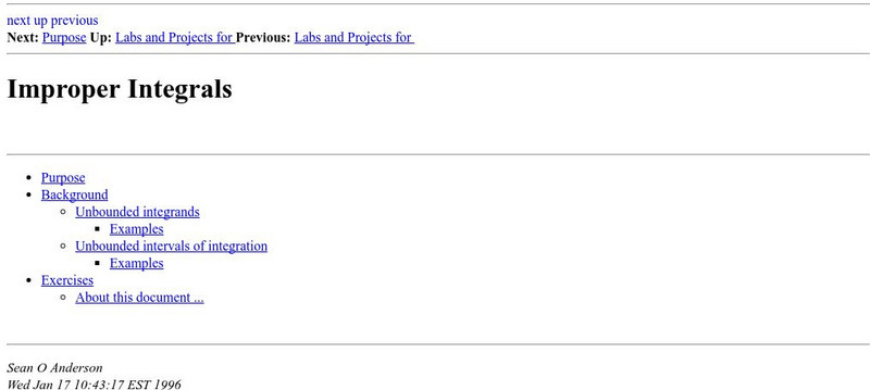 Worcester Polytechnic Institute: Improper Integrals Activity Worcester Polytechnic Institute: Improper Integrals Activity