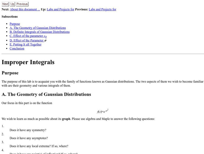 Worcester Polytechnic Institute: Improper Integrals Activity Worcester Polytechnic Institute: Improper Integrals Activity