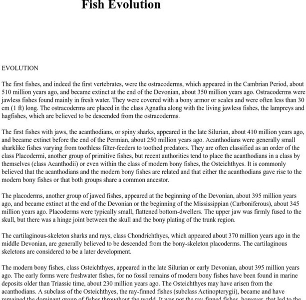 Look D: Fish Evolution Handout Look D: Fish Evolution Handout