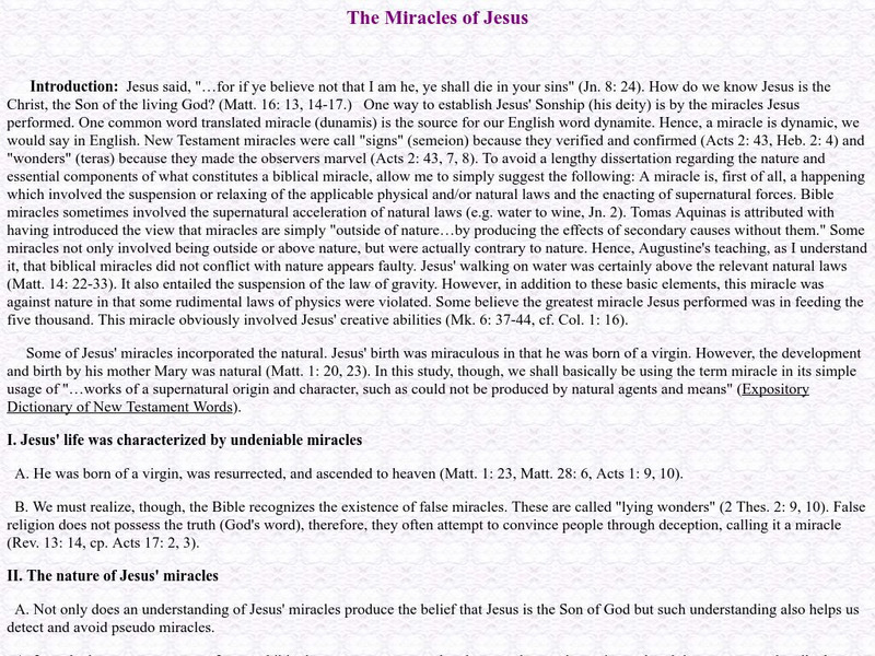 Bible Truths: The Miracles of Jesus Handout Bible Truths: The Miracles of Jesus Handout