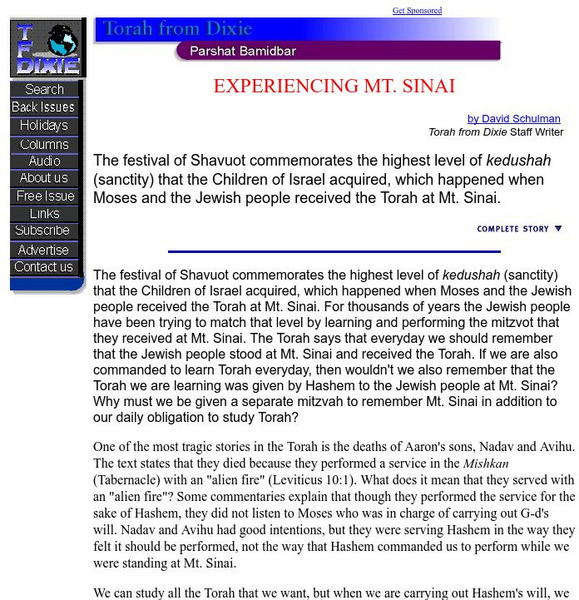 Experiencing Mt. Sinai Article