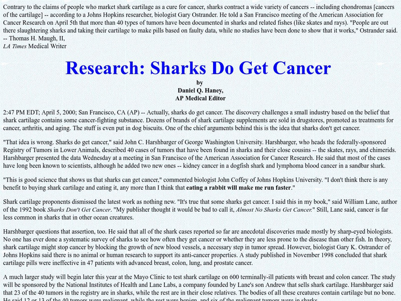 Gerontology Research Group: Sharks Do Get Cancer Article Gerontology Research Group: Sharks Do Get Cancer Article