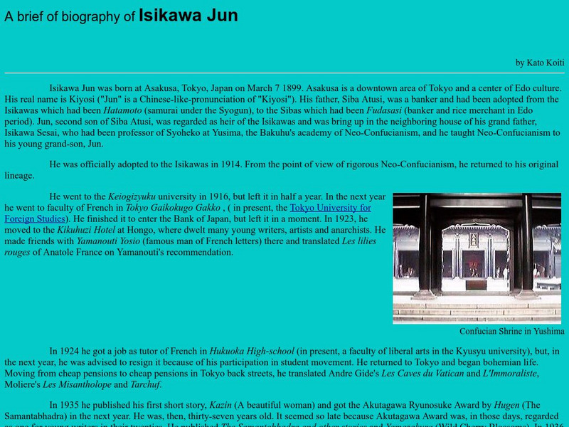A Brief Biography of Isikawa Jun Website