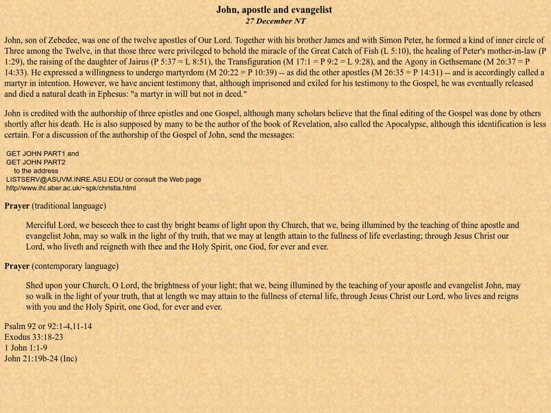 Rowan University: John, Apostle and Evangelist Handout