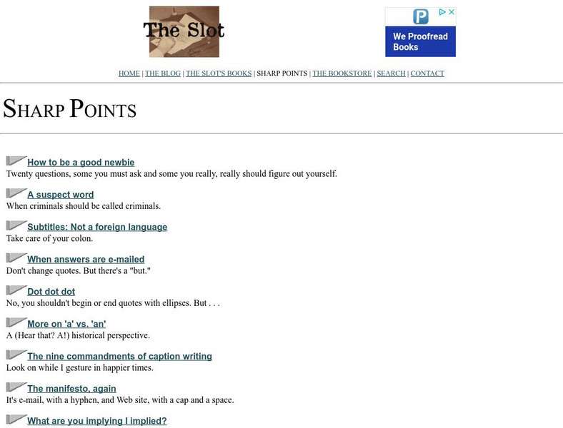 Sharp Points: Ideas and Style Guide by a Copy Editor Handout